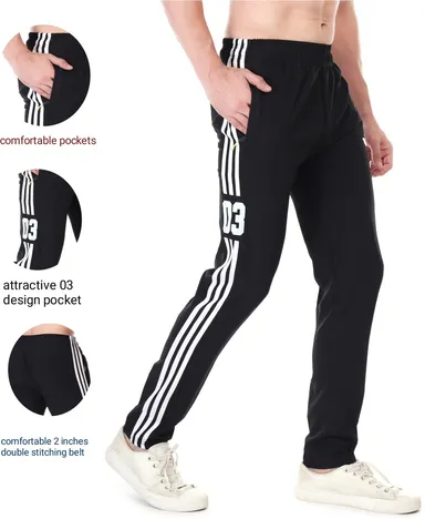 Linesports Men Black Track Pants Solid Athletic Fit Lightweight Breathable Polyester Cotton Blend Gym Sports Casual Wear India black   36 thumbnail 5