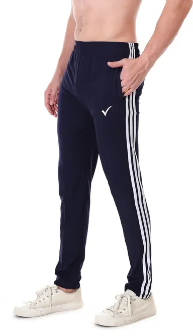 Linesports Men Black Track Pants Solid Athletic Fit Lightweight Breathable Polyester Cotton Blend Gym Sports Casual Wear India navy blue   34 thumbnail 0