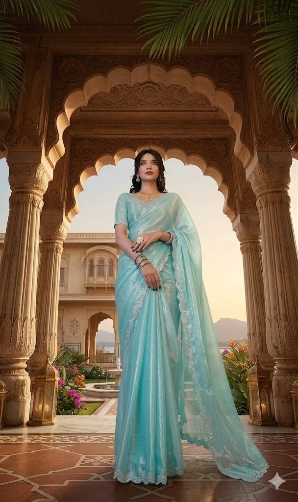 Charvi Sensational Jimmi Chhoo Designer Saree for Women Party Festive Wedding Wear Lightweight Cotton Silk Chiffon Traditional Indian Ethnic image 3