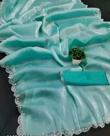 Charvi Sensational Jimmi Chhoo Designer Saree for Women Party Festive Wedding Wear Lightweight Cotton Silk Chiffon Traditional Indian Ethnic thumbnail 0