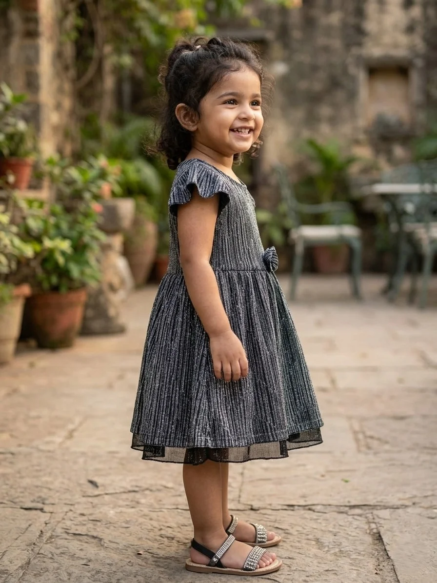 TIKQ Baby Girls Below Knee Party Dress Black Colour Birthday Wedding Festive Wear Comfortable Designer Toddler Dress Online Buy Black 4-5 Years image 3