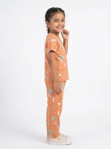 TIKQ Baby Girls Casual T-shirt and Pant Set Soft Cotton Comfortable Daily Wear Toddler Outfit  Orange 6-7 Years thumbnail 3