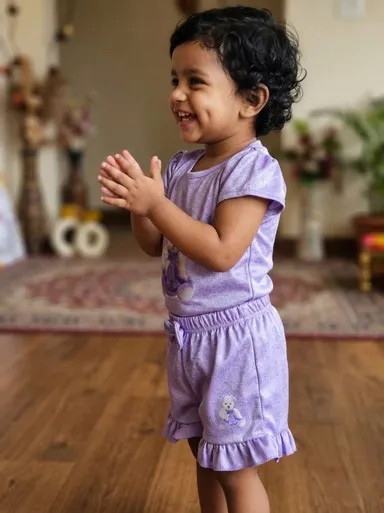Baby Girls Casual Top and Shorts Set Soft Cotton Comfortable Daily Wear Toddler Outfit  Purple 2-3 Years thumbnail 2