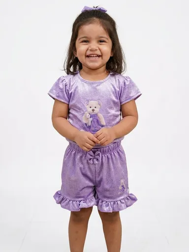 Baby Girls Casual Top and Shorts Set Soft Cotton Comfortable Daily Wear Toddler Outfit  Purple 3-4 Years thumbnail 0
