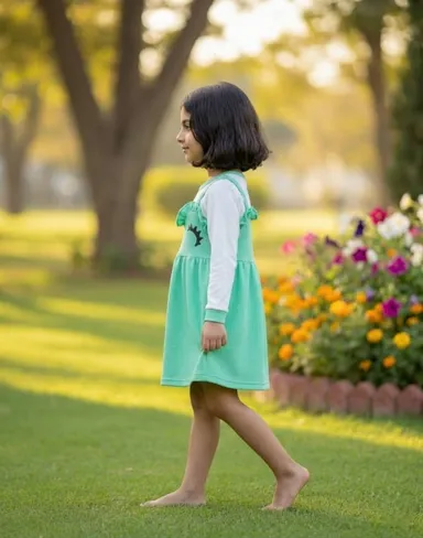 TIKQ Baby Girls Below Knee Party Dress Fancy Toddler Outfit Soft Comfortable Fabric Online Buy Greeb 3-4 Years thumbnail 2