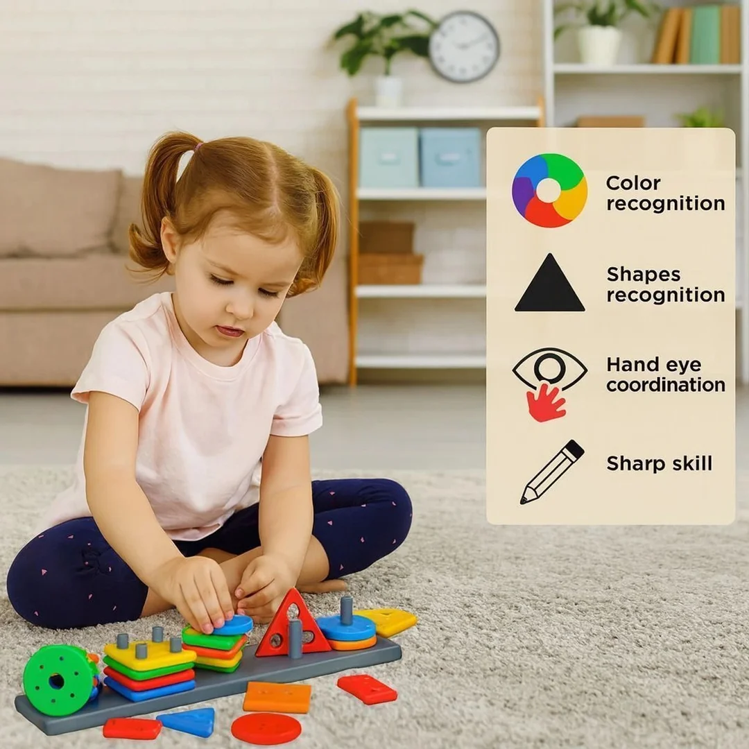Meetul Enterprise Geometry Shape & Color Sorter Puzzle Board for Kids Preschool Educational Toy Multicolor Montessori Learning Cognitive Development India image 3