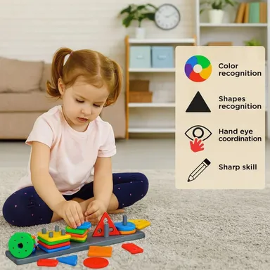 Meetul Enterprise Geometry Shape & Color Sorter Puzzle Board for Kids Preschool Educational Toy Multicolor Montessori Learning Cognitive Development India thumbnail 2