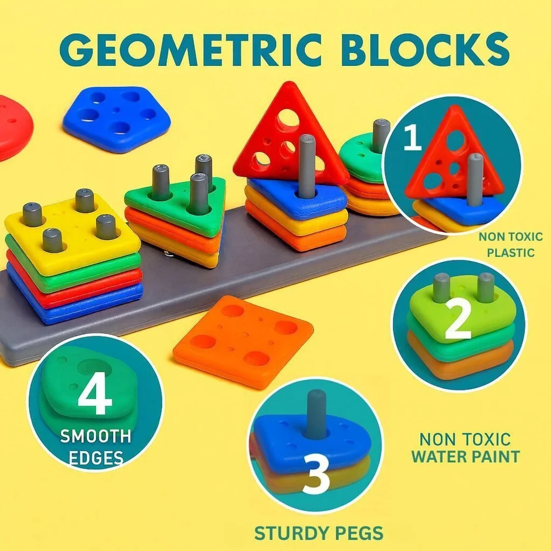 Meetul Enterprise Geometry Shape & Color Sorter Puzzle Board for Kids Preschool Educational Toy Multicolor Montessori Learning Cognitive Development India image 4
