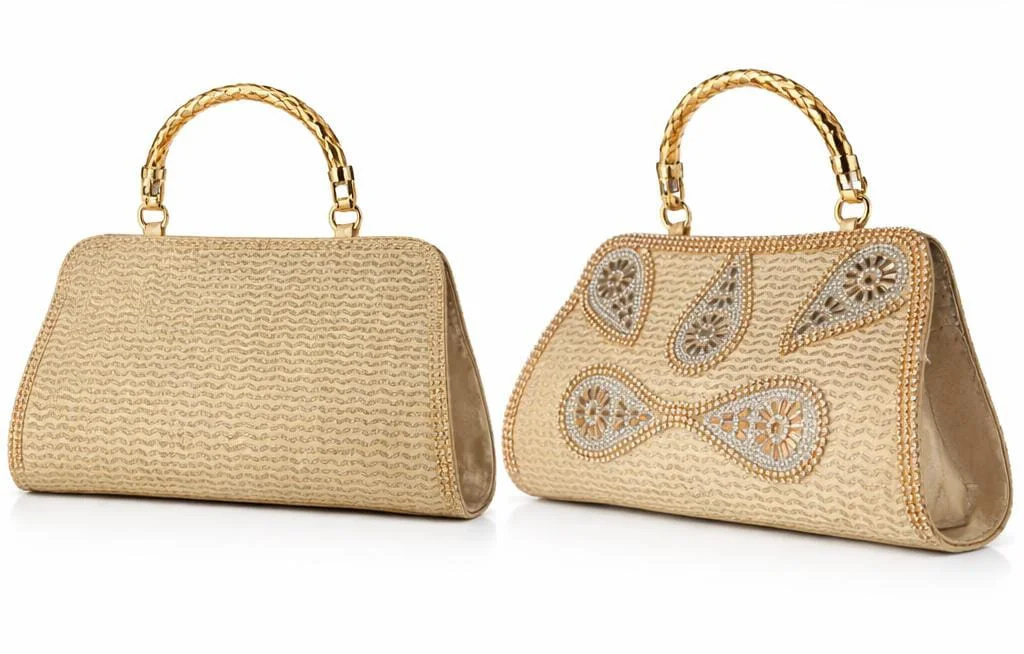 Golden Women Party Clutch Bag with Chain Strap Premium PU Leather Evening Handbag Small Sling Purse for Wedding Festival Bridal Function Stylish Gold Hand Bag India image 3