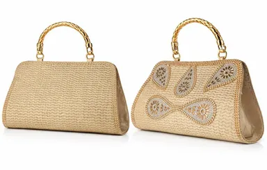 Golden Women Party Clutch Bag with Chain Strap Premium PU Leather Evening Handbag Small Sling Purse for Wedding Festival Bridal Function Stylish Gold Hand Bag India thumbnail 2