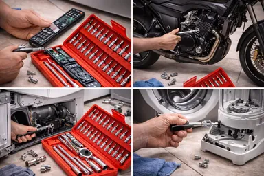 Heavy Duty Tool Box Kit with Multi-Purpose Hand Tools Set Portable Storage Case Steel Plastic DIY Repair Kit for Home Garage Mechanics Electricians India thumbnail 1