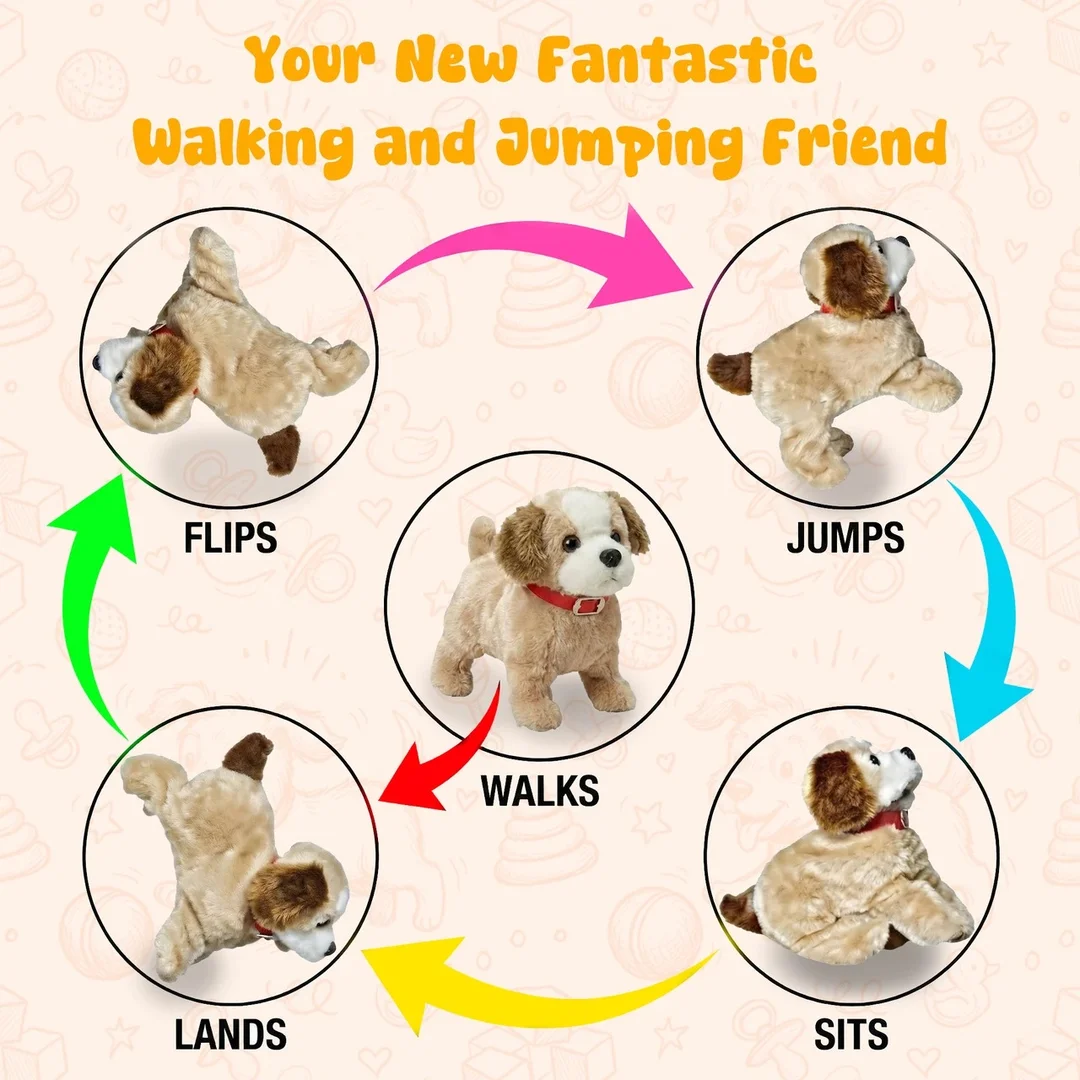 Meetul Enterprise Battery Operated Walking Jumping Puppy Toy for Kids with Back Flip Barking Action|  Multicolor Interactive Fun Pet Robot, Ideal Gift for Toddlers and Children image 2