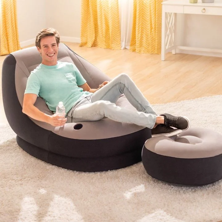 Inflatable Single Sofa Air Chair Portable Foldable Lounge Couch with Built-in Pump Waterproof PVC Relaxation Chair for Home Outdoor Travel Camping Guest Bed image 3
