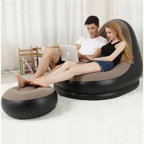 Inflatable Single Sofa Air Chair Portable Foldable Lounge Couch with Built-in Pump Waterproof PVC Relaxation Chair for Home Outdoor Travel Camping Guest Bed image 4