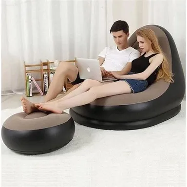 Inflatable Single Sofa Air Chair Portable Foldable Lounge Couch with Built-in Pump Waterproof PVC Relaxation Chair for Home Outdoor Travel Camping Guest Bed thumbnail 3