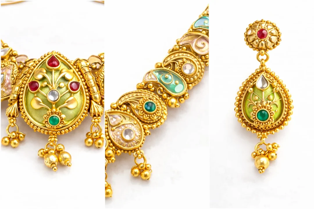 Rudy Daimard Ruby Emerald Gold Plated Jewellery Set for Women Bridal Wedding Necklace Earrings Set Traditional Ethnic Designer Jewellery Gift Set India image 2