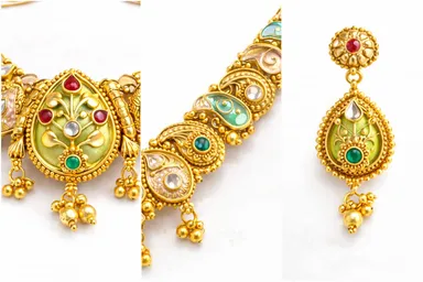 Rudy Daimard Ruby Emerald Gold Plated Jewellery Set for Women Bridal Wedding Necklace Earrings Set Traditional Ethnic Designer Jewellery Gift Set India thumbnail 1