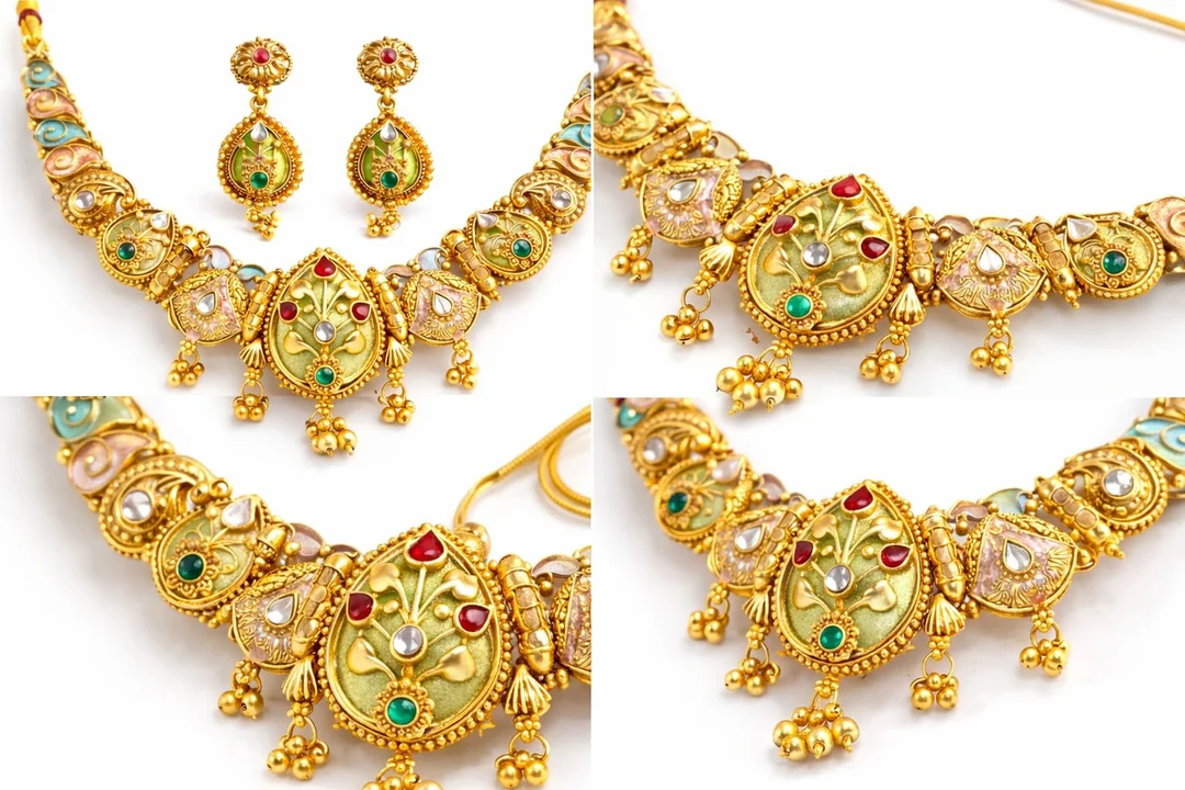 Rudy Daimard Ruby Emerald Gold Plated Jewellery Set for Women Bridal Wedding Necklace Earrings Set Traditional Ethnic Designer Jewellery Gift Set India image 3