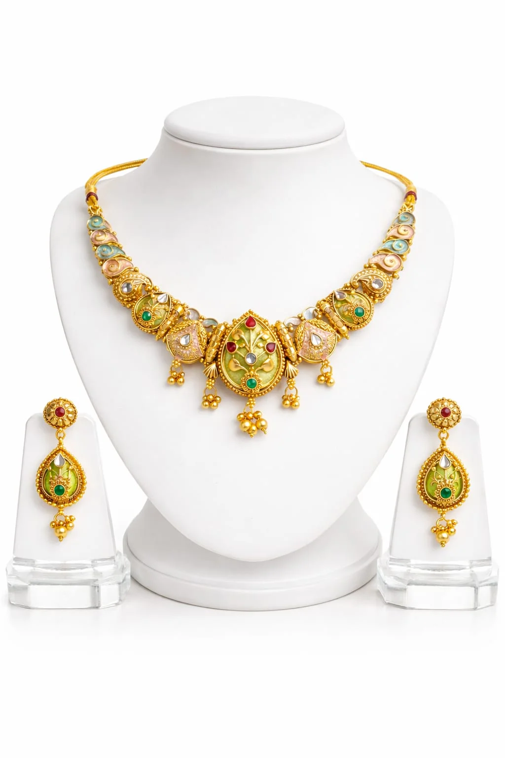 Rudy Daimard Ruby Emerald Gold Plated Jewellery Set for Women Bridal Wedding Necklace Earrings Set Traditional Ethnic Designer Jewellery Gift Set India image 1