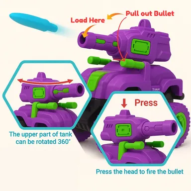 Meetul Enterprise Tank Launcher Monster Truck Toy Car for Kids with Bullet Shooting Feature| Multicolor Durable Plastic Build, Fun Action Vehicle, Ideal Birthday Gift, Collectible Playset| Pack of 1 thumbnail 1
