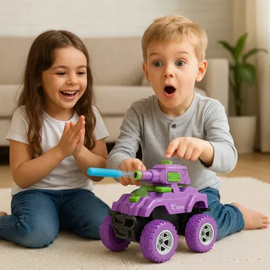 Meetul Enterprise Tank Launcher Monster Truck Toy Car for Kids with Bullet Shooting Feature| Multicolor Durable Plastic Build, Fun Action Vehicle, Ideal Birthday Gift, Collectible Playset| Pack of 1 thumbnail 2