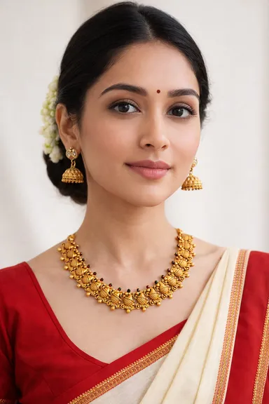 Designer Net Jewellery Set for Women Bridal Wedding Party Wear Necklace Earrings Set Gold Plated Kundan Pearl Choker Traditional Ethnic Indian Jewellery Gift Set thumbnail 2