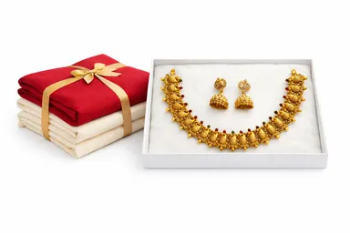 Designer Net Jewellery Set for Women Bridal Wedding Party Wear Necklace Earrings Set Gold Plated Kundan Pearl Choker Traditional Ethnic Indian Jewellery Gift Set thumbnail 3