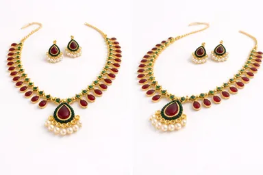 Ruby Red Baimand Jewellery Set for Women Traditional Bridal Necklace Earrings Set Gold Plated Kundan Ruby Stone Wedding Party Festive Jewellery Set India thumbnail 1