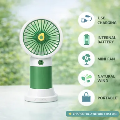 Meetul Enterprise USB Rechargeable Mini Handheld Fan with Detachable Base Portable Personal Cooling Fan Green White Travel Desk Mini USB Fan thumbnail 2
