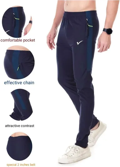 Linesports Men Solid Dark Blue Track Pants Comfortable Cotton Blend Sports Joggers Gym Wear Casual Running Lower Breathable Elastic Waist Activewear Dark Blue 28 thumbnail 0