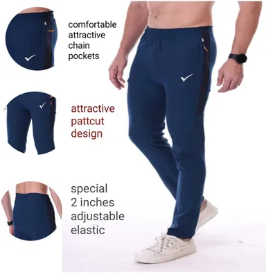 Linesports Men Solid Dark Blue Track Pants Comfortable Cotton Blend Sports Joggers Gym Wear Casual Running Lower Breathable Elastic Waist Activewear Blue 28 thumbnail 0