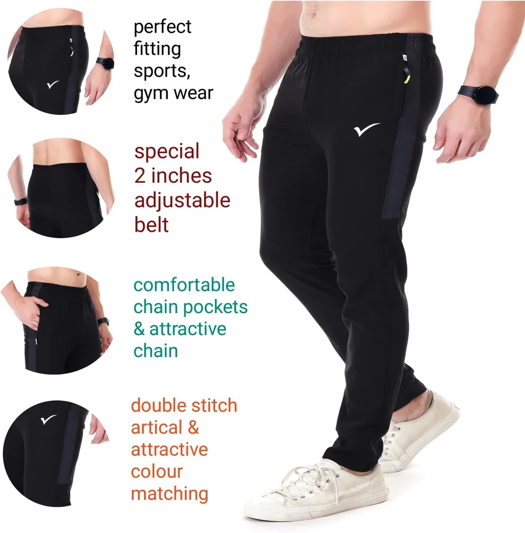 Linesports Men Solid Dark Blue Track Pants Comfortable Cotton Blend Sports Joggers Gym Wear Casual Running Lower Breathable Elastic Waist Activewear Black 32 image 1