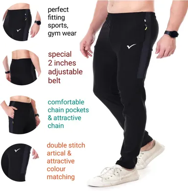 Linesports Men Solid Dark Blue Track Pants Comfortable Cotton Blend Sports Joggers Gym Wear Casual Running Lower Breathable Elastic Waist Activewear Black   36 thumbnail 0