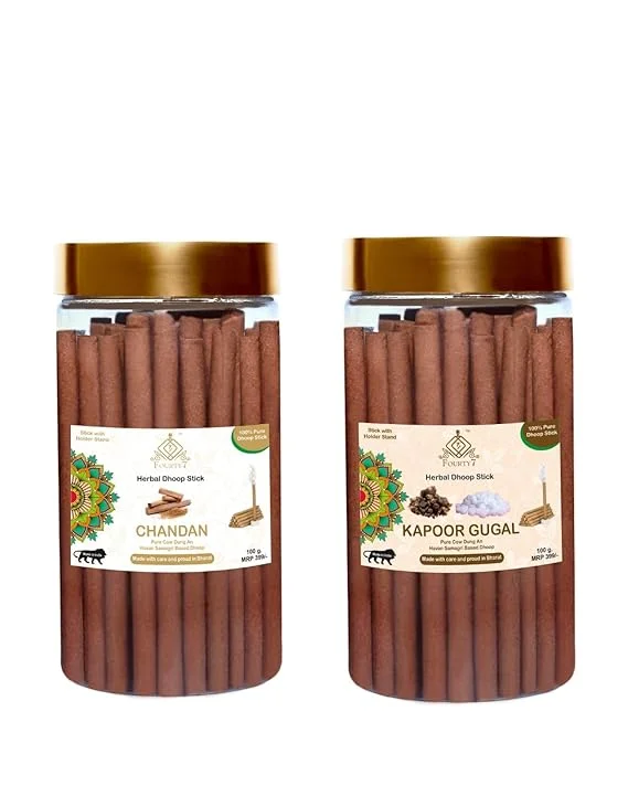 Herbal Dhoop Stick Combo 200g Chandan Kapoor Gugal Natural Sambrani Dhoop Sticks with Free Cup & Holder Long Lasting Puja Agarbatti for Home Fragrance Meditation Temple Use image 1