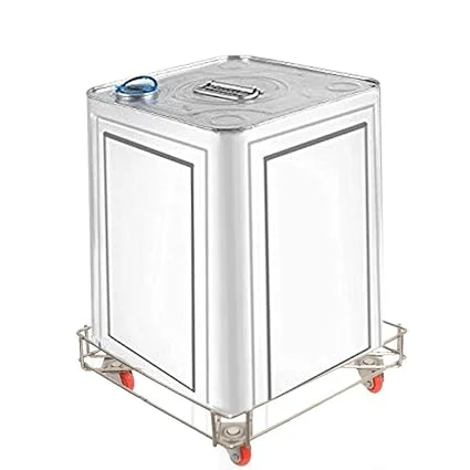 High Grade Stainless Steel Oil Container Moving Trolley Stand Heavy Duty Multipurpose Oil Can Dolly with Wheels Rust Resistant Storage Rack for Kitchen Commercial Use Gas Cylinder Drum Support Stand image 2