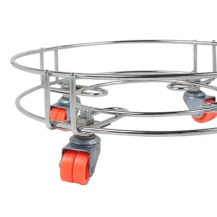 Heavy Duty Stainless Steel Gas Cylinder Trolley with 4 Wheels Chrome Finish LPG Cylinder Stand with Wheels Portable Gas Bottle Moving Stand Anti Rust Kitchen Utility Trolley for Home Use image 3