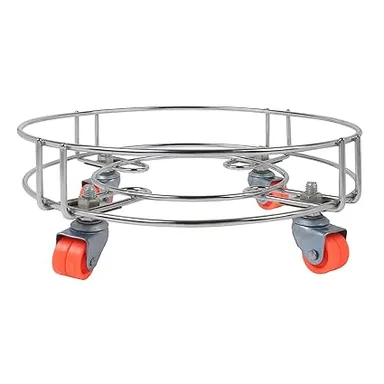 Heavy Duty Stainless Steel Gas Cylinder Trolley with 4 Wheels Chrome Finish LPG Cylinder Stand with Wheels Portable Gas Bottle Moving Stand Anti Rust Kitchen Utility Trolley for Home Use thumbnail 3