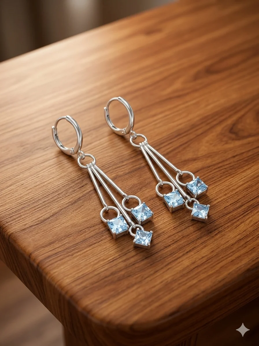 Silver Tone Dangle Drop Earrings for Women with Light Blue Cubic Zirconia White Zircon Alloy Stud Elegant Party Wear Daily Wear Jewellery Gift for Girls and Women image 4