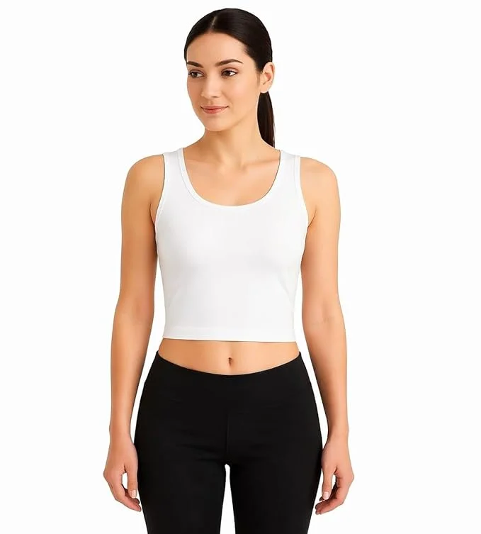 Women Ribbed Crop Tank Top Slim Fit Stretch Sleeveless Cotton Blend Casual Summer Vest Top Solid Colour Everyday Wear Gym Yoga Crop Camisole India image 2