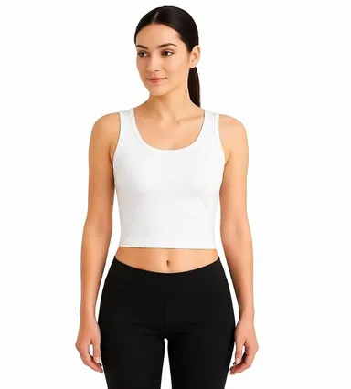 Women Ribbed Crop Tank Top Slim Fit Stretch Sleeveless Cotton Blend Casual Summer Vest Top Solid Colour Everyday Wear Gym Yoga Crop Camisole India thumbnail 1