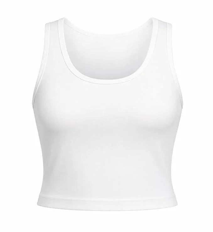 Women Ribbed Crop Tank Top Slim Fit Stretch Sleeveless Cotton Blend Casual Summer Vest Top Solid Colour Everyday Wear Gym Yoga Crop Camisole India image 1