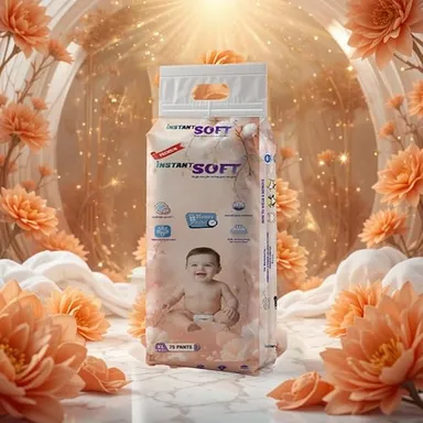 Instant Soft Premium Baby Diaper Pants XL Size for Infants 12 Hours Absorbency Anti Leak Guard Wetness Indicator Soft Breathable Disposable Diapers Rash Protection Overnight Dry Pants India White 4-6 thumbnail 1