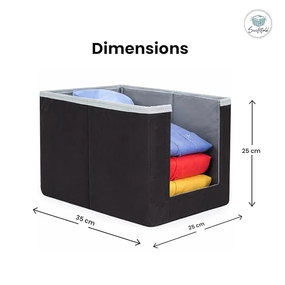Foldable Wardrobe Storage Box Set of 3 with Transparent Window Black 35x25x25 cm Stackable Fabric Clothes Organizer with Wooden Frame Support Dustproof Storage Bins for Sarees Shirts Wardrobe Closet Organisation India image 2