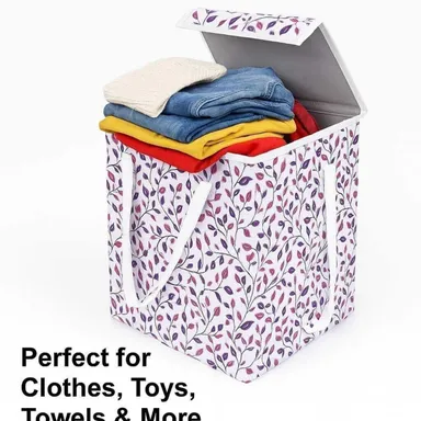 Swiftfold 45 L Multicolor Foldable Laundry Basket Canvas Cloth Storage Hamper with Handles for Clothes Organisation Washing Storage Bin for Home Bedroom Bathroom India thumbnail 1