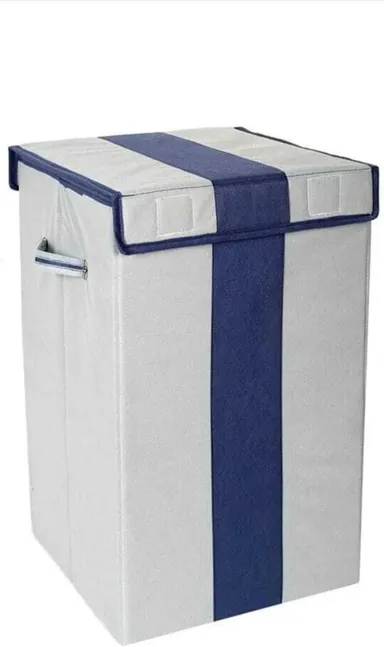 Swiftfold 75 L Foldable Laundry Basket Grey Blue Canvas Clothes Storage Hamper Large Capacity Dirty Clothes Organizer Waterproof Fabric Collapsible Laundry Bag for Home Bedroom Bathroom India thumbnail 0