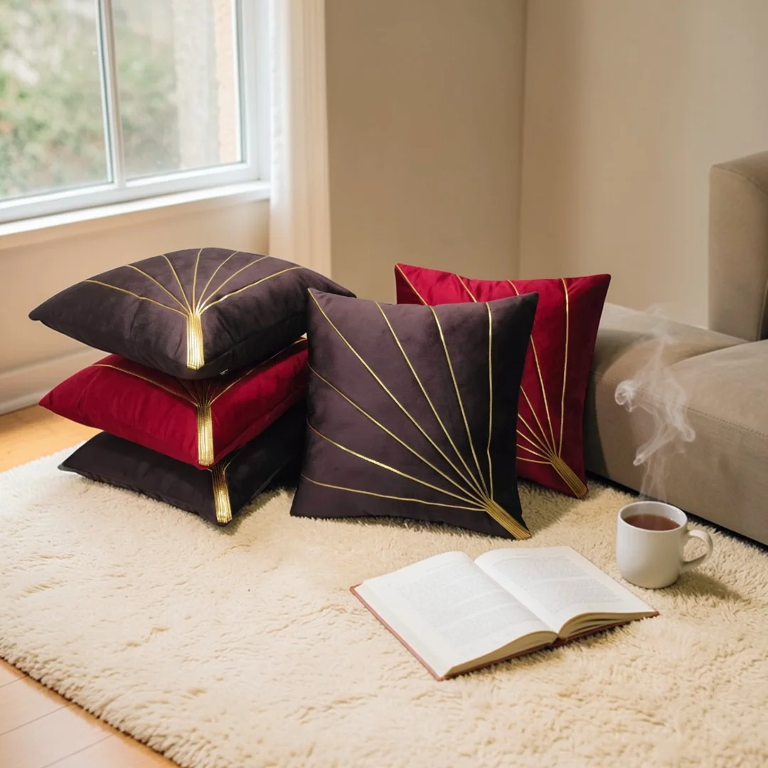 Zikrak Home Store Premium Velvet Cushion Covers Set Maroon Brown Decorative Sofa Pillow Covers Soft Luxury Home Decor Cushion Cases 16x16 18x18 Inch India image 1