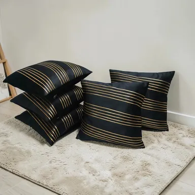 Black and Gold Luxury Velvet Cushion Cover Set for Sofa and Living Room Decor Premium Designer Home Furnishing Pillow Covers Elegant Modern Indian Home Styling Set thumbnail 1