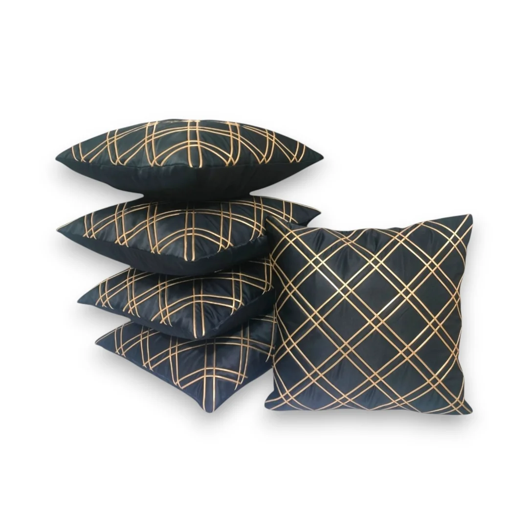 Black Satin Luxury Cushion Cover Set of 5 Golden Box Designer Sofa Pillow Covers Premium Modern Home Decor for Living Room Bedroom Sofa Styling image 1
