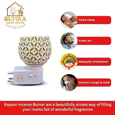 RUPIKA Multipurpose Electric Kapoor Dani Night Lamp Aroma Diffuser Incense Dhoop Burner for Home Temple Office Aromatherapy Meditation Wellness Relaxation thumbnail 1