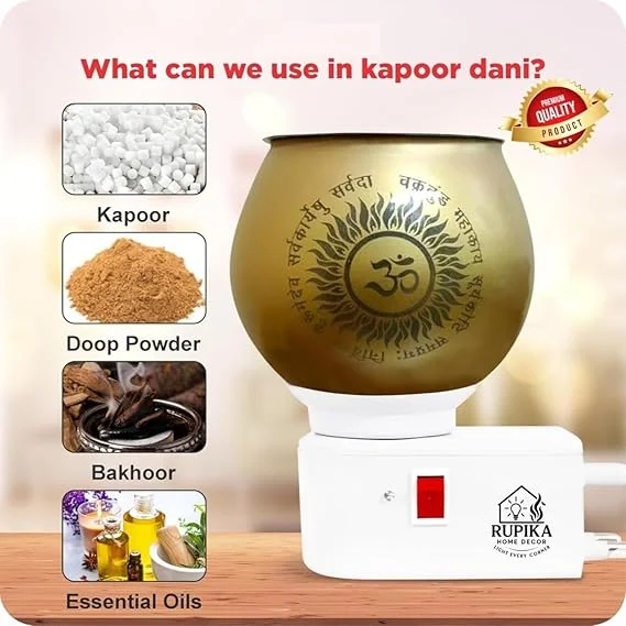 RUPIKA Electric Ceramic Kapoor Dani Aroma Diffuser Incense Burner with Night Lamp Golden Multipurpose Camphor Burner for Home Temple Office Meditation Aromatherapy Use image 3